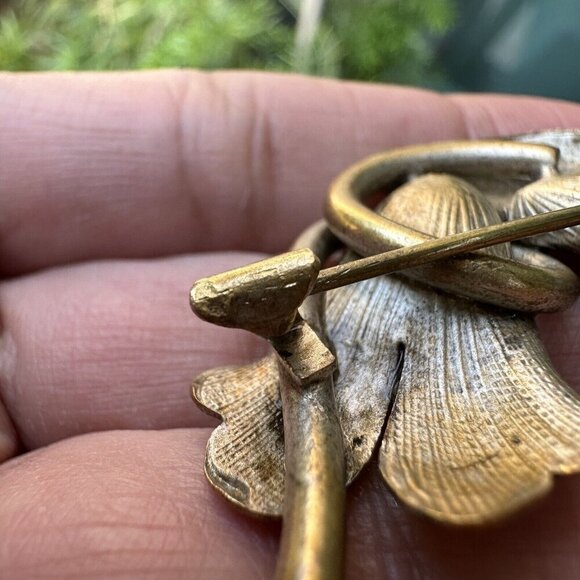 Antique Art Nouveau Brooch Calla Lily Flowers Large C‎ Clasp Closure 2.25" - Picture 4 of 11